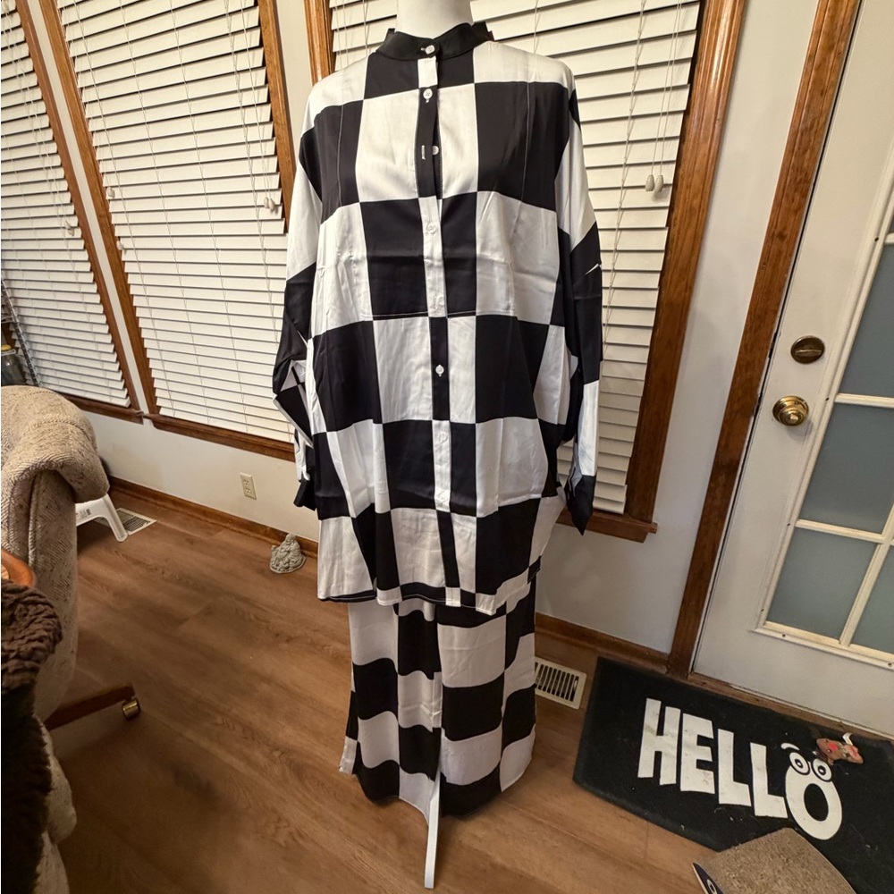 Dressed in LaLa Satin Pant Playsuit. Black and White Check. New w/tags.